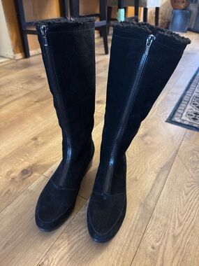 Cole Hann Women's Black Tall Suede Zip Boots